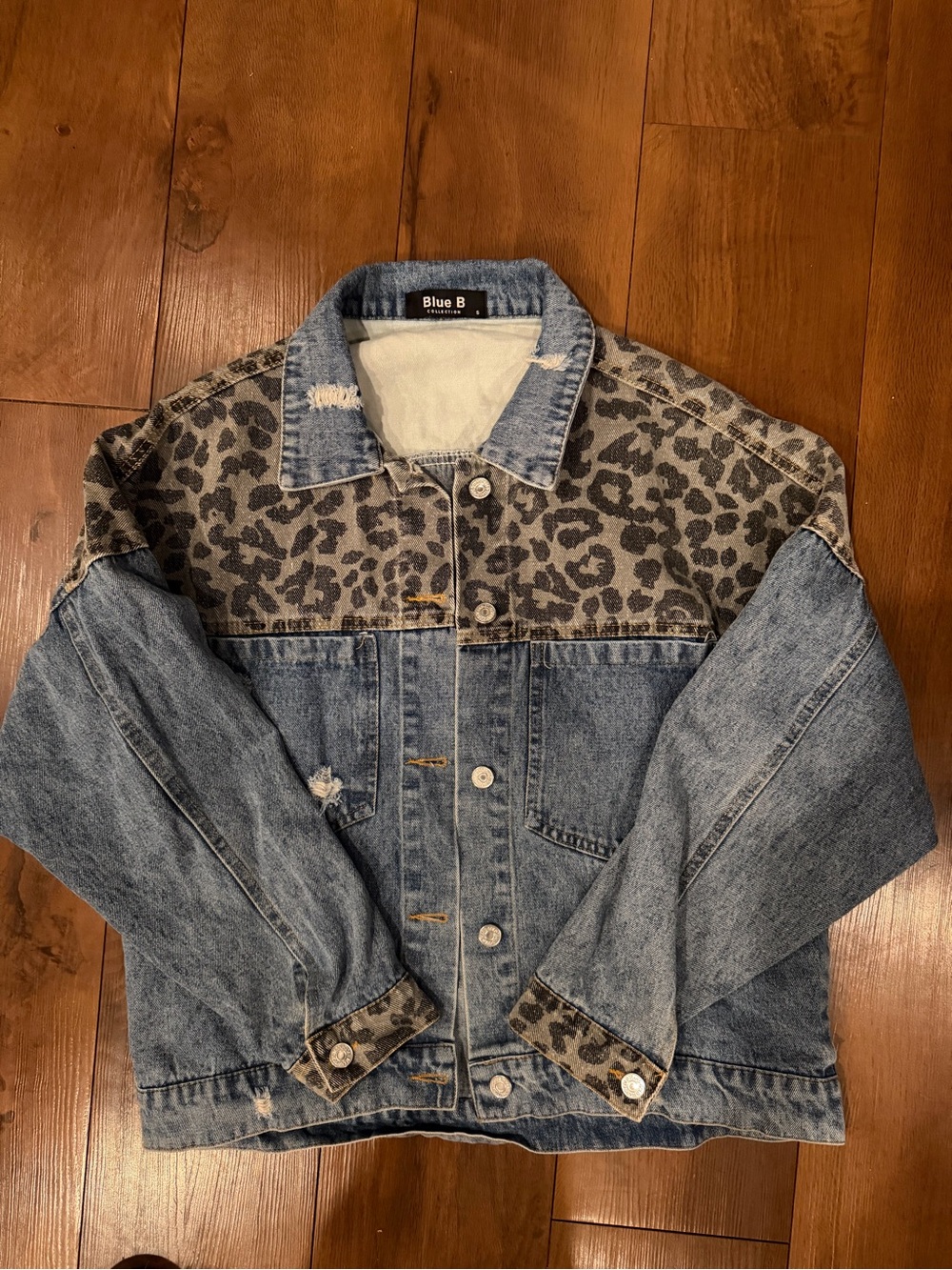 Blue B Women's Leopard-Panel Denim Jacket